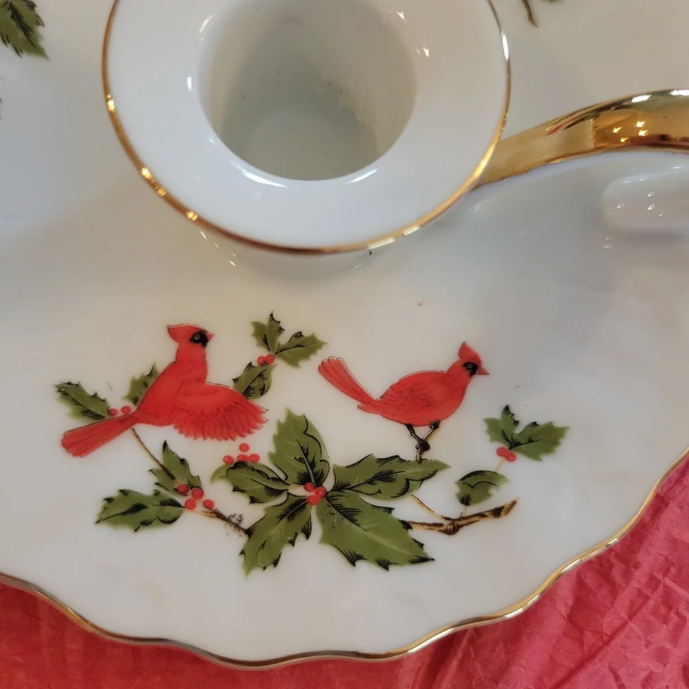 Vintage Lefton Salt & Pepper Shakers & Candle Holder ~ Christmas Cardinal Motif